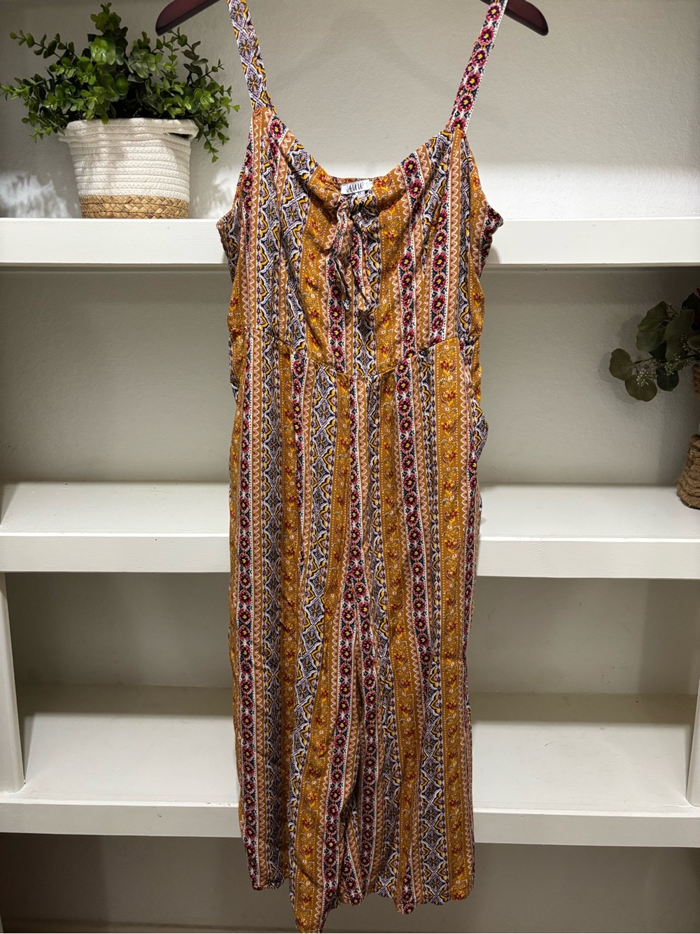 AUW Striped Boho Jumpsuit in Mustard and Red Pattern